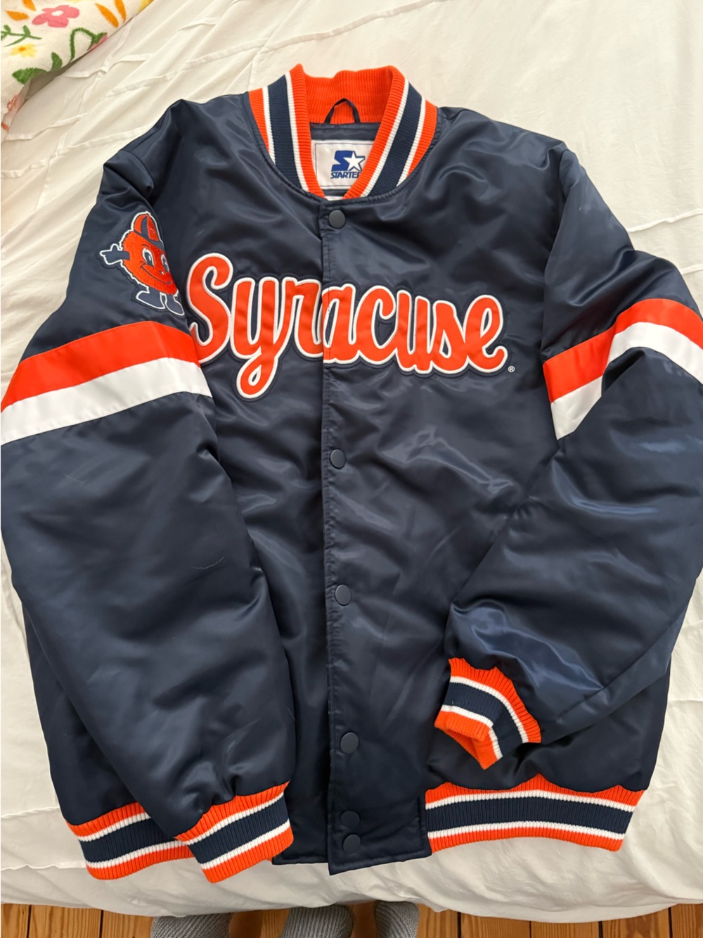 Syracuse Orange and Navy Snap-Front Bomber Jacket by Starter